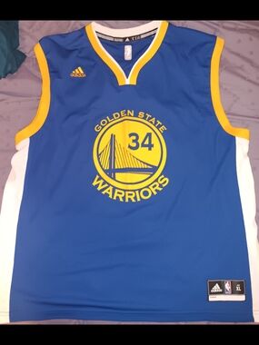 adidas Warriors Blue and Yellow Basketball Jersey #34